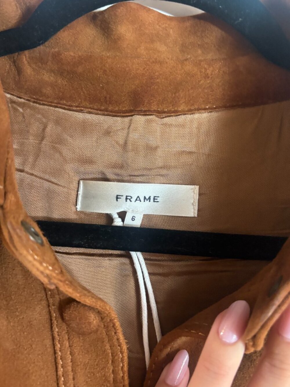 FRAME Suede City Shift dress in cognac, size 6, new with tags. 100% genuine lamb - Picture 6 of 8